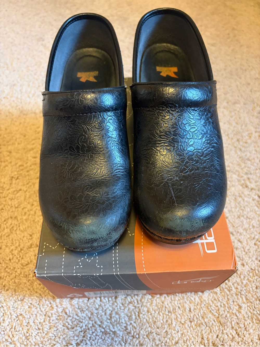 Dansko Black Embossed Leather Slip-On Clogs - Picture 3 of 4